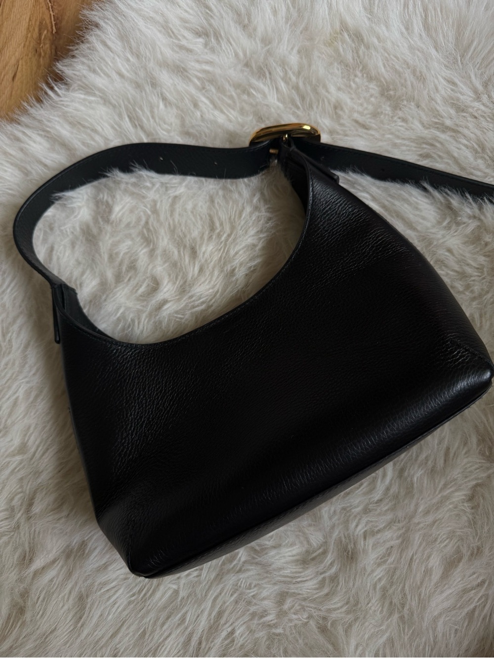 Madewell Black Leather Shoulder Bag with Gold Buckle